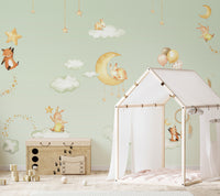 Sweet Dreams wallpaper in green for cozy kids' spaces.
