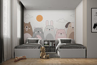 Charming wall mural featuring cute animal characters