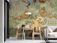 Peaceful ancient tea mural for wall accents
