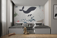 Ocean-inspired nursery wallpaper with aquatic animals