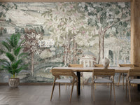 Green Zoffany art wallpaper for vintage-inspired decor

