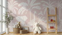 Jungle-inspired Monochrome Pink mural for serene walls.
