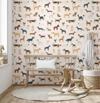 Unique cream wallpaper with a charming dog breed motif
