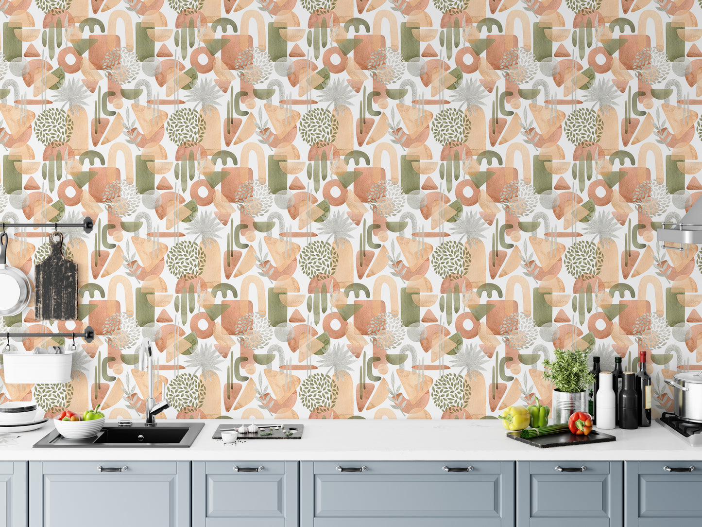 Subtle green abstract watercolor wallpaper for walls.