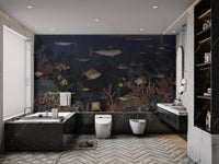 3D ocean pattern mural with corals and fish