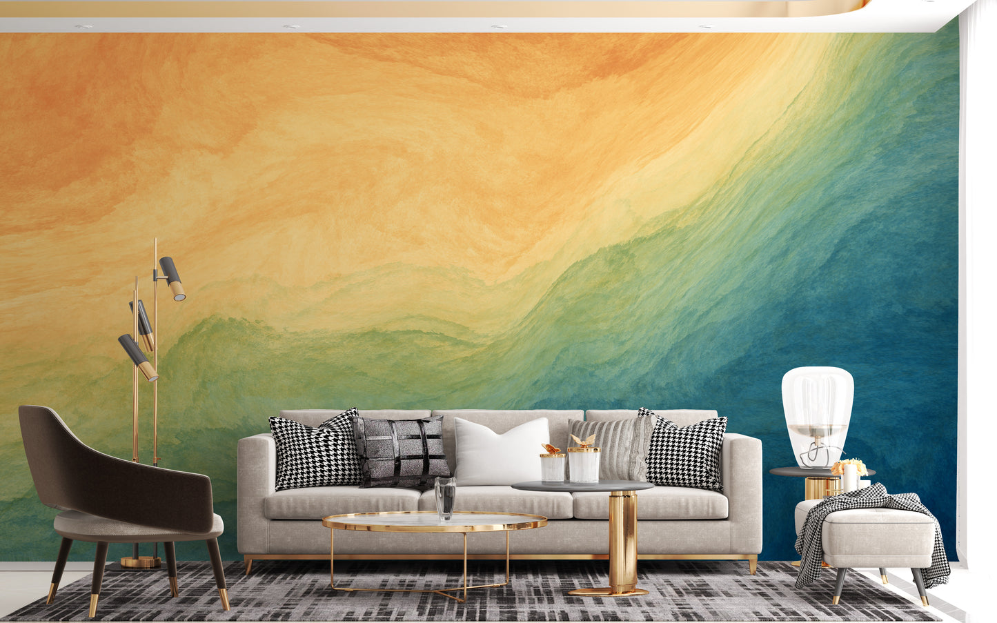 Blue & Yellow Watercolor Ombre Wallpaper Mural