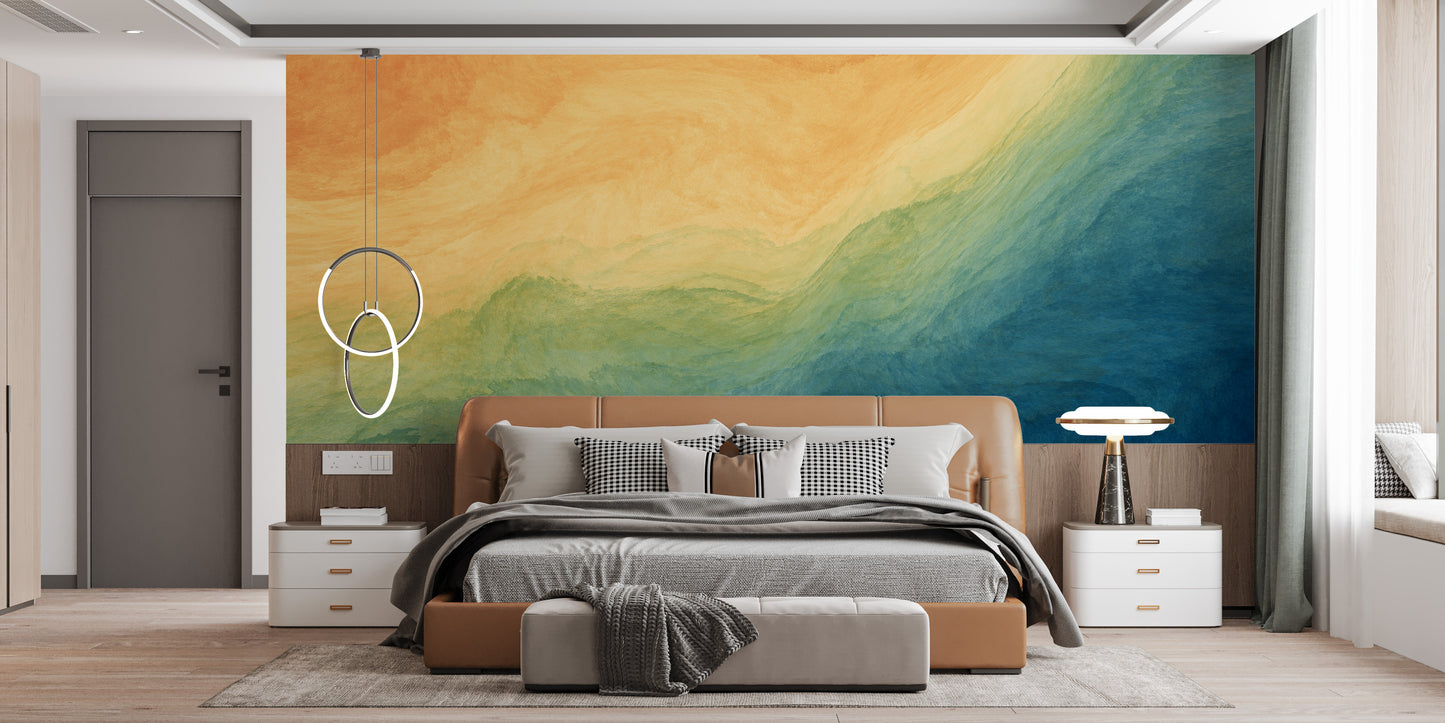 Blue & Yellow Watercolor Ombre Wallpaper Mural