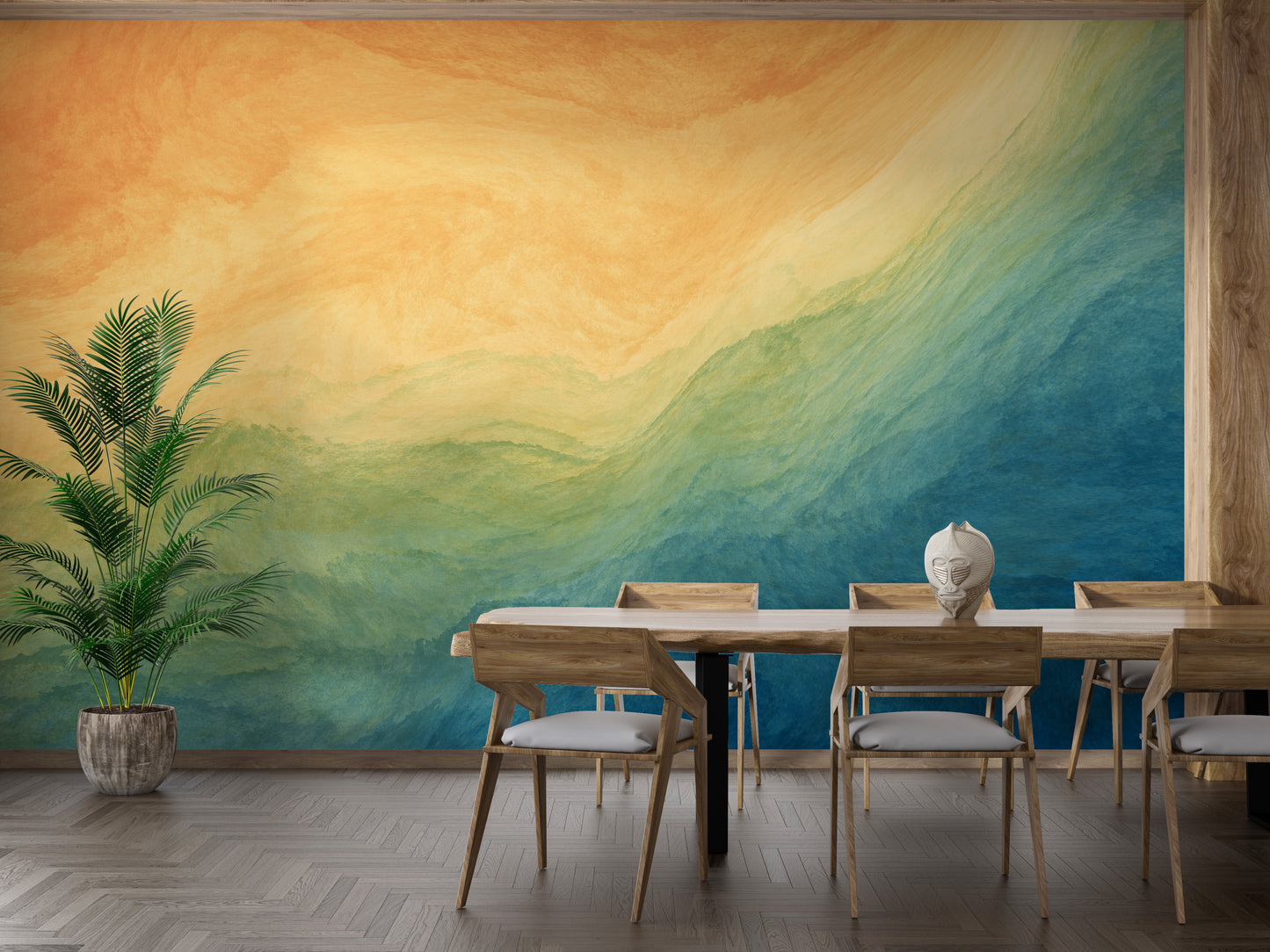 Blue & Yellow Watercolor Ombre Wallpaper Mural