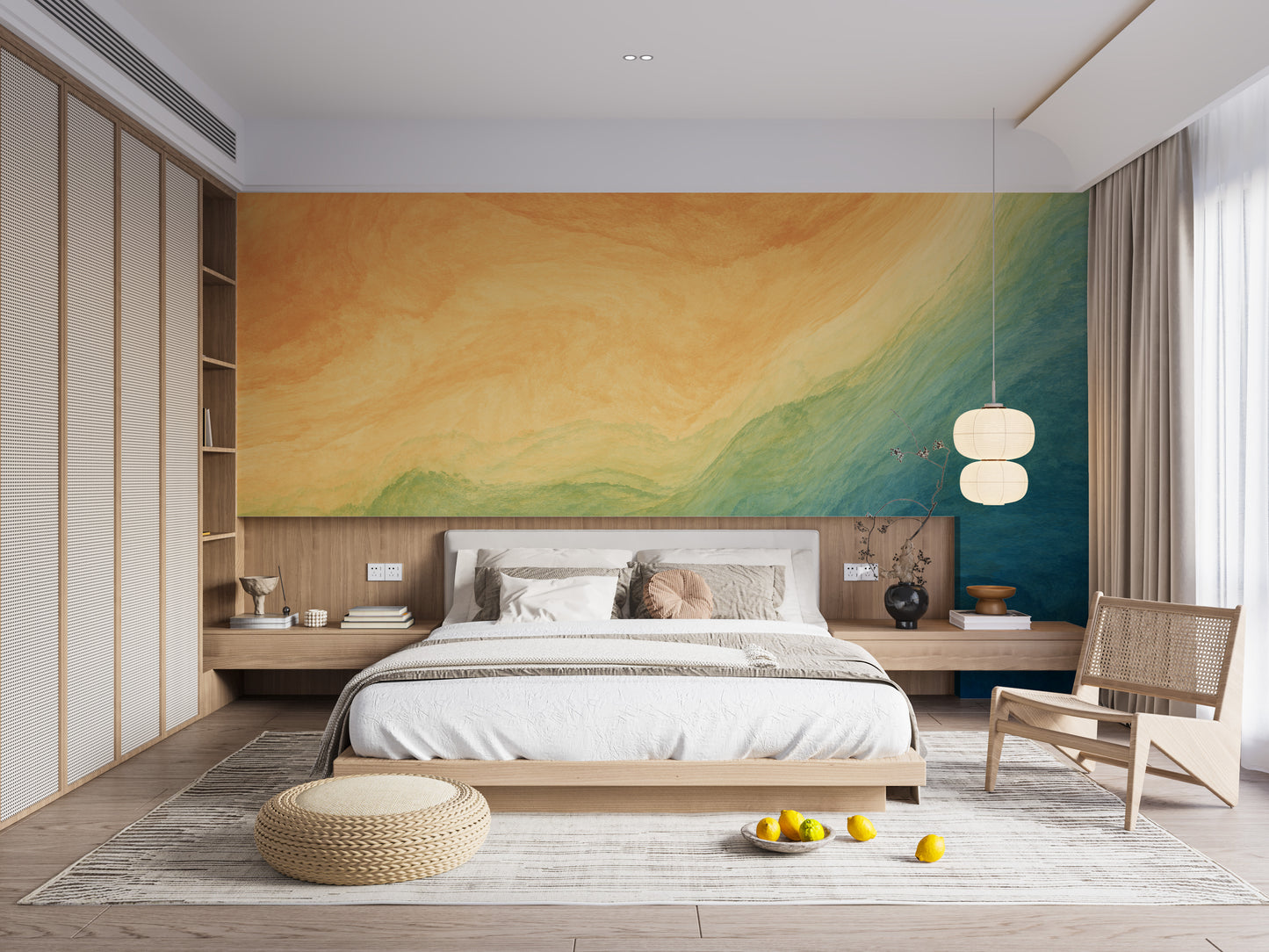 Blue & Yellow Watercolor Ombre Wallpaper Mural