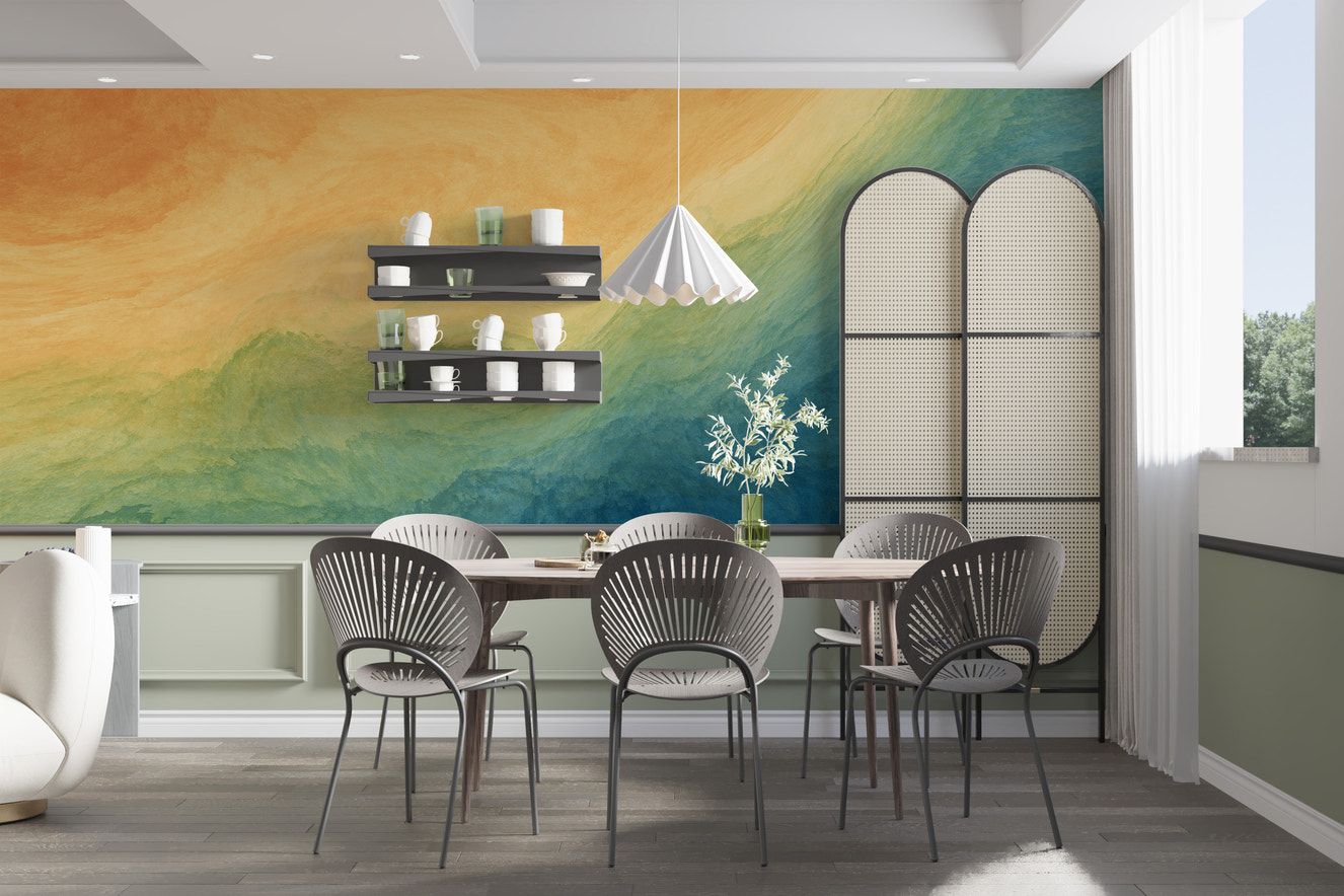 Blue & Yellow Watercolor Ombre Wallpaper Mural