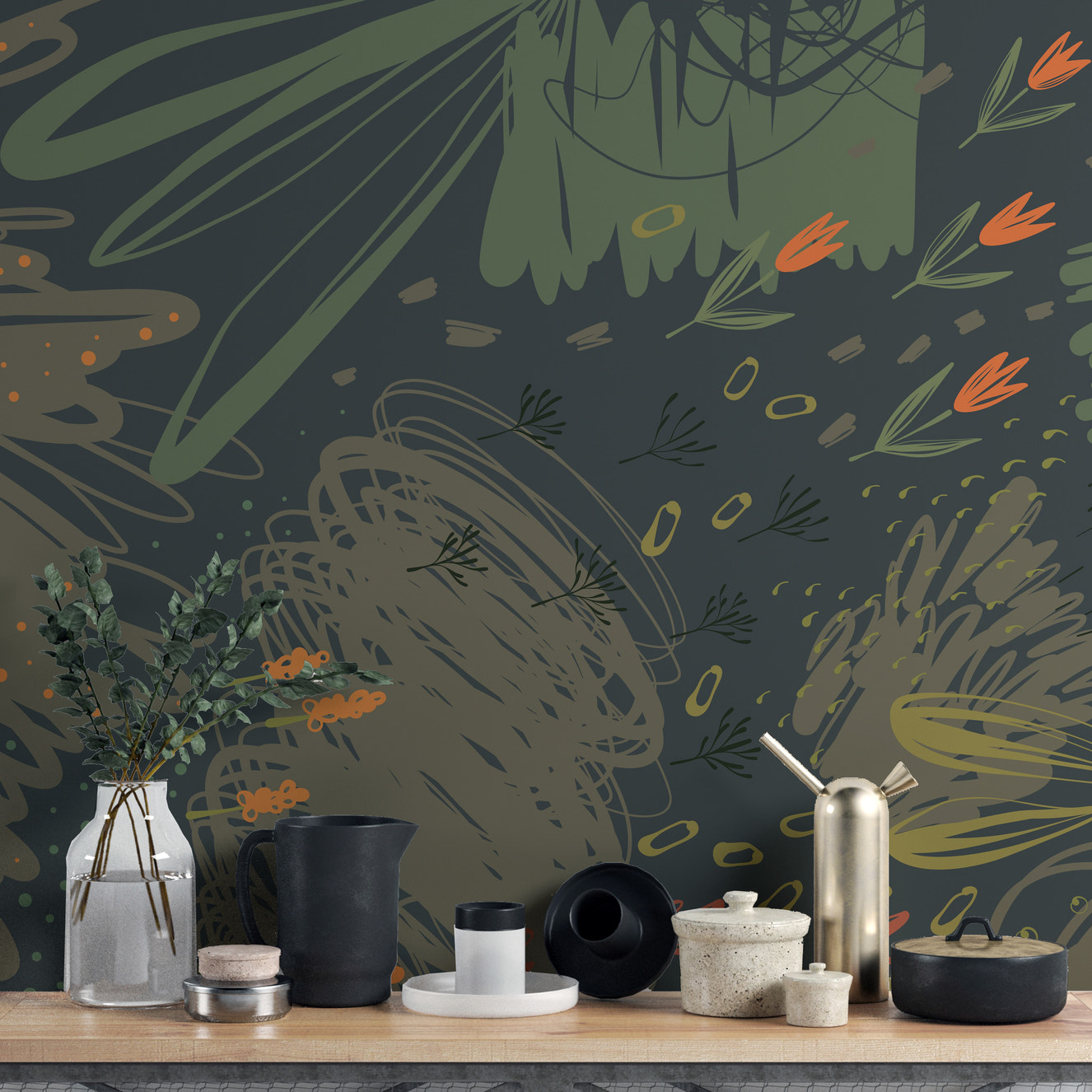 Green abstract shapes wall mural