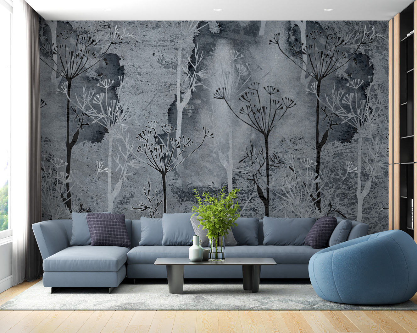 Sepia gray forest wall mural