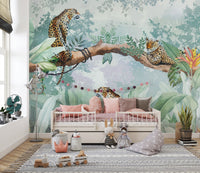 Bold leopard mural design
