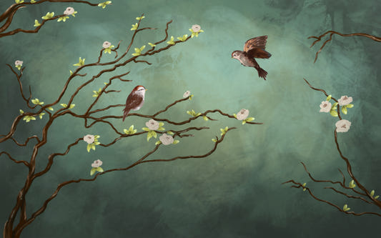 Sparrow and Blossom Wall Mural