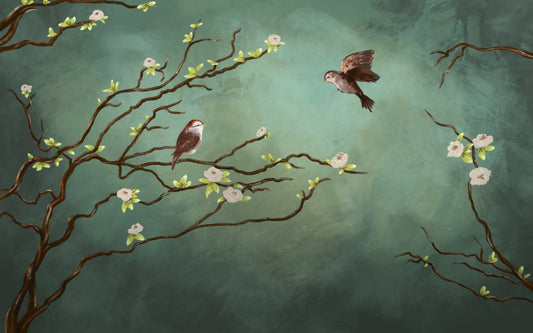 Sparrow and Blossom Wall Mural