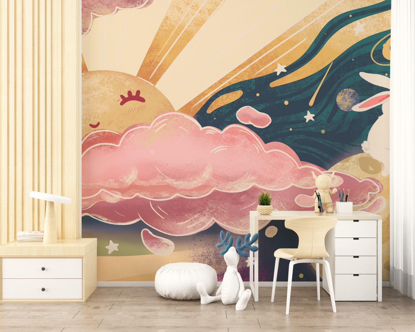 Pink yellow sun wall mural