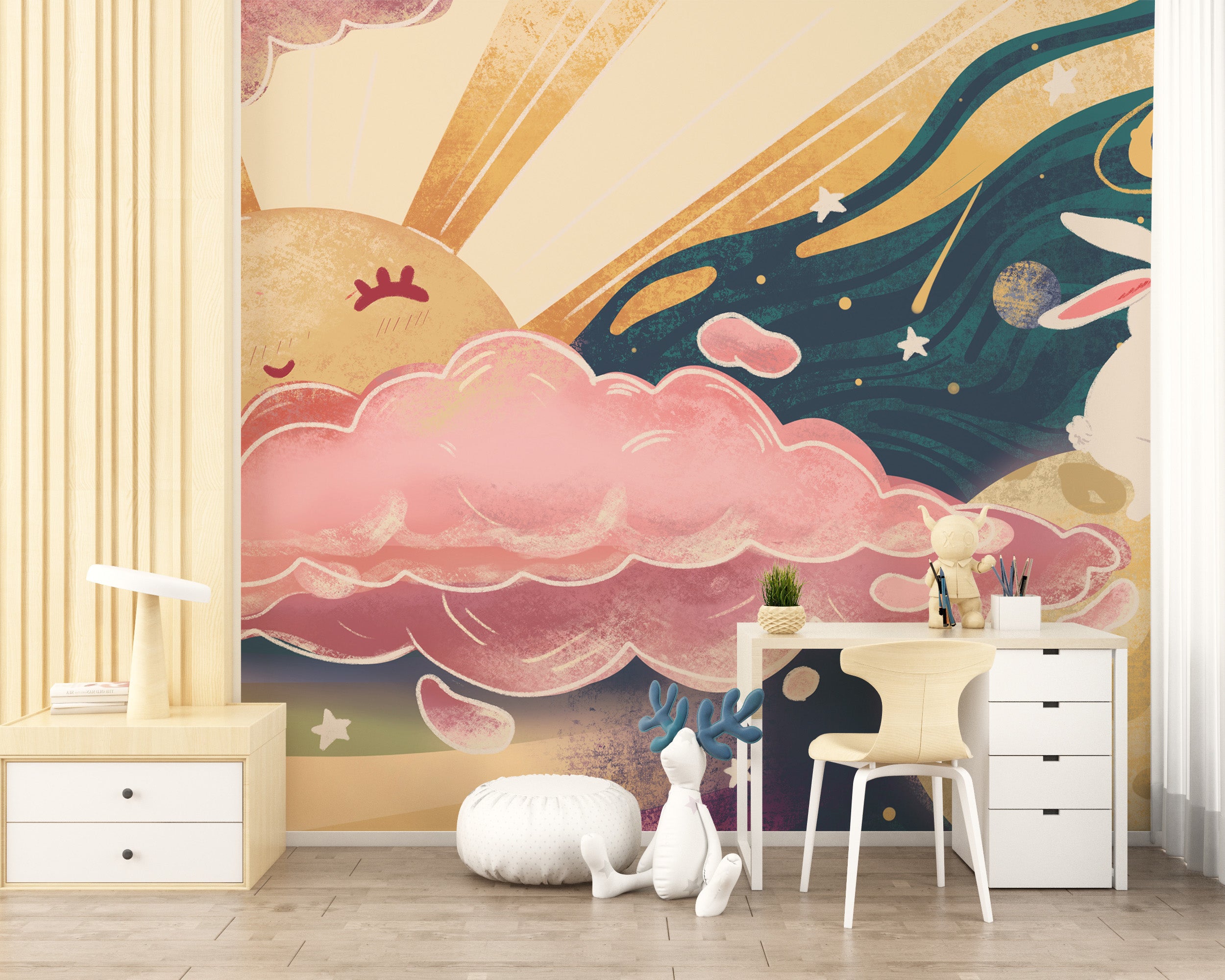 Pink yellow sun wall mural
