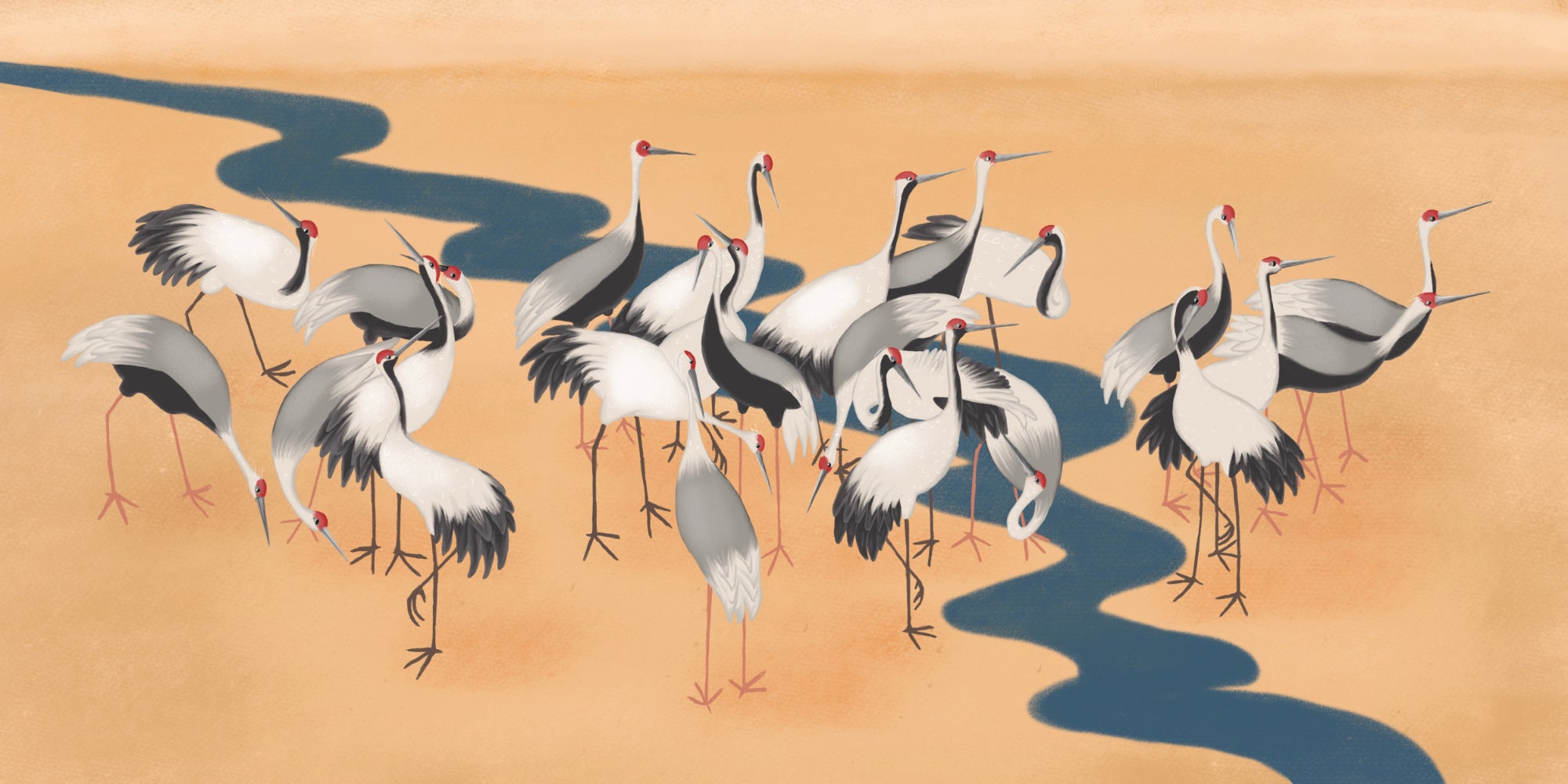 Elegant Crane Dance mural
