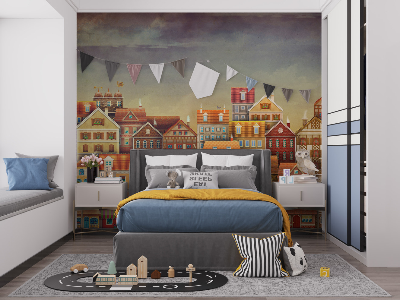 Cute dark houses wall mural