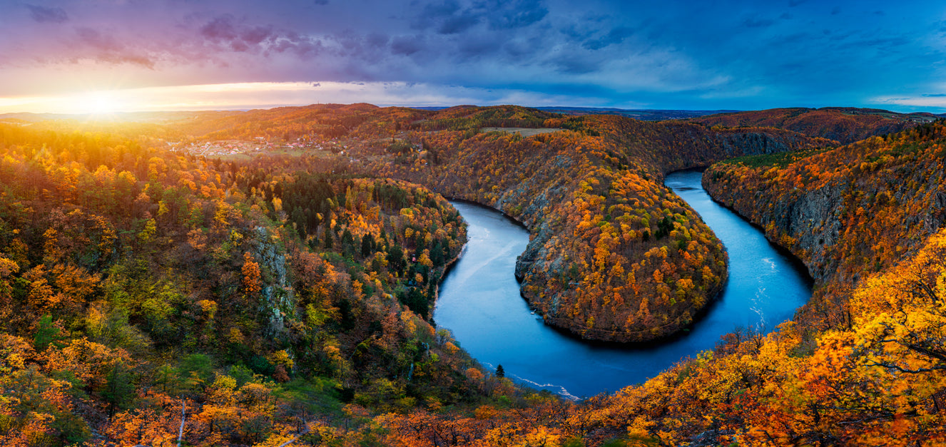 Vltava River Autumn Forest Wallpaper Mural