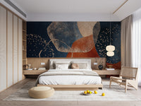 Watercolor navy terracotta wallpaper mural
