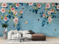 Elegant Watercolor Pink Roses Wallpaper Mural Art