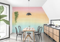 Artistic pink and blue ombre mural for creative spaces
