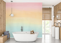 Pink-blue watercolor mural for a calming room vibe