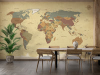 World Map Vintage Wallpaper Mural for Classic Interiors