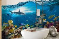 Vibrant Underwater Splash Coral Reef Wallpaper Mural