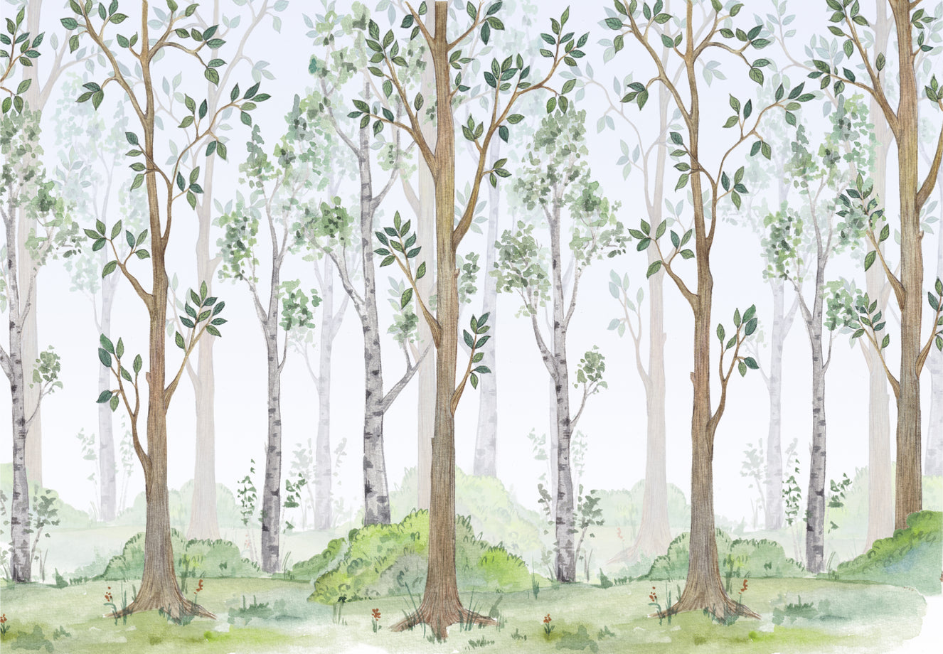 Watercolor Green Forest Wallpaper Mural