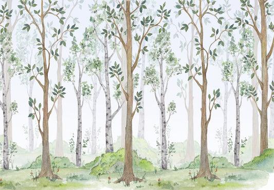 Watercolor Green Forest Wallpaper Mural