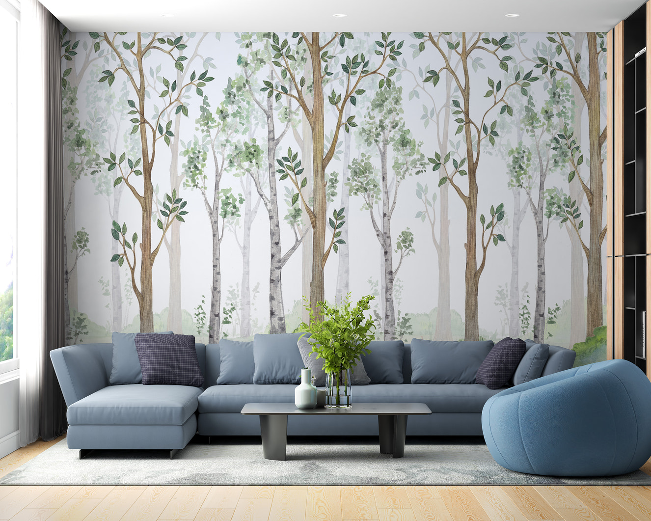 Watercolor Green Forest Wallpaper Mural