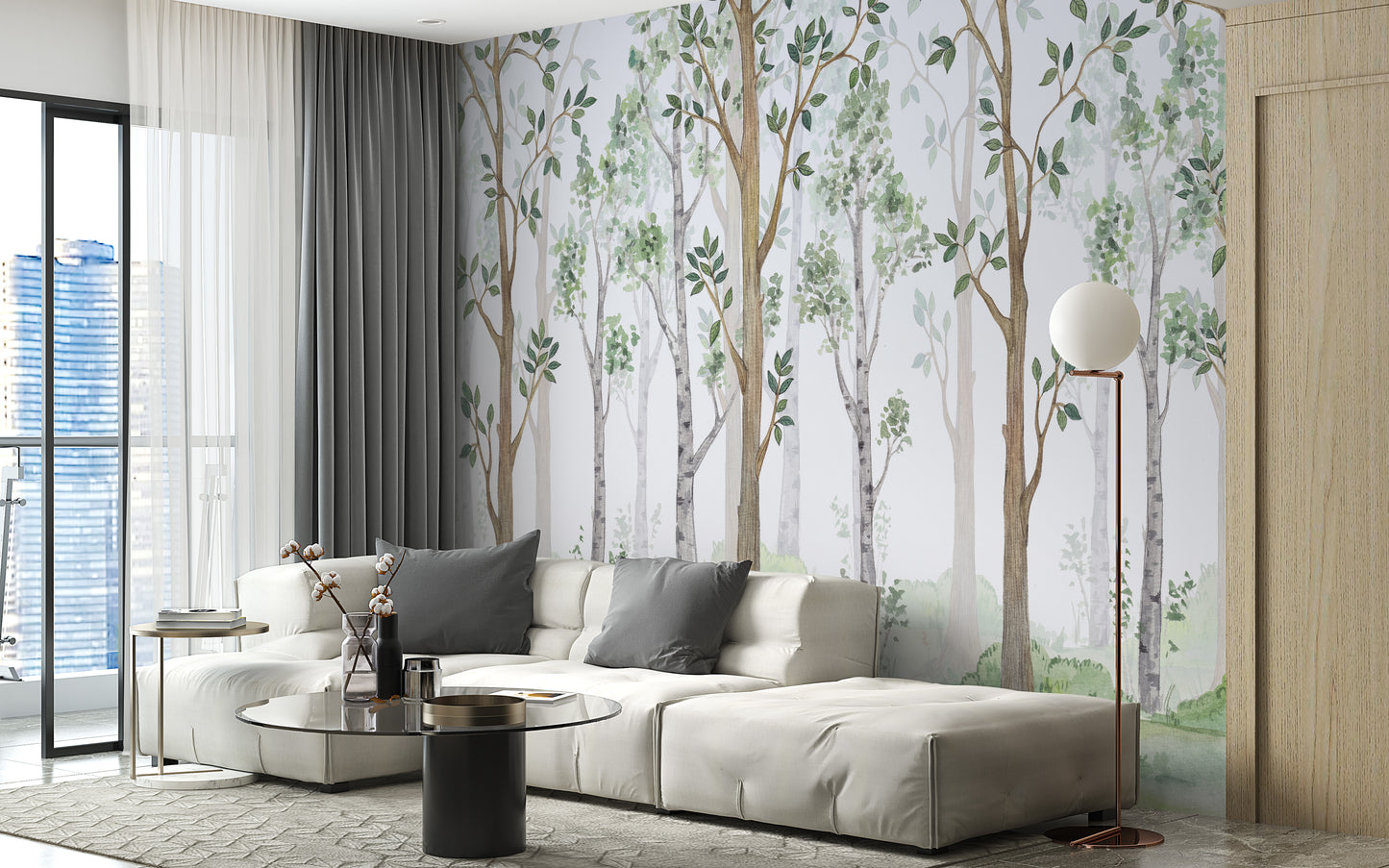 Watercolor Green Forest Wallpaper Mural