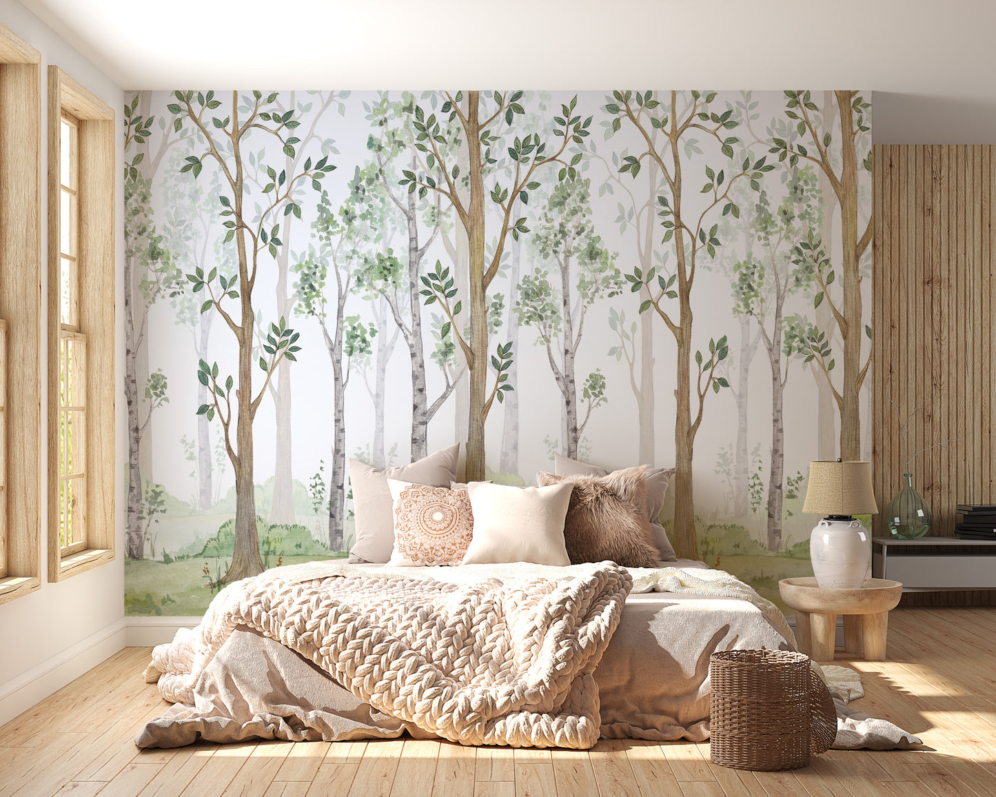 Watercolor Green Forest Wallpaper Mural