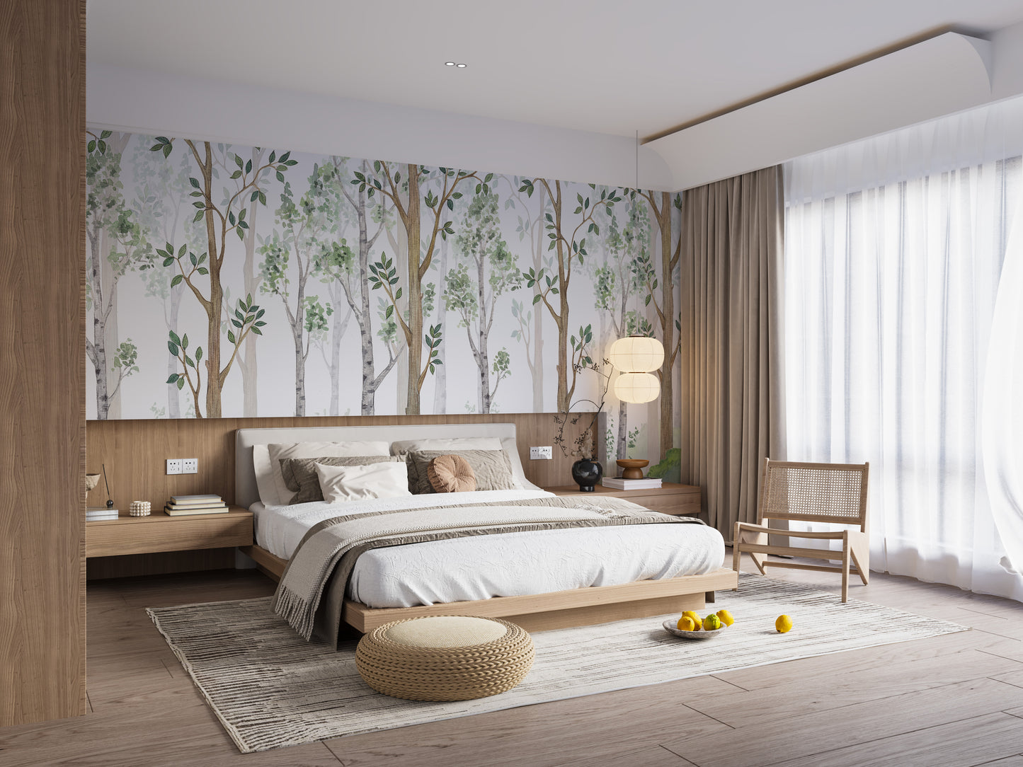 Watercolor Green Forest Wallpaper Mural