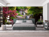 Relaxing Garden Waterfall Nature Mural for Bedrooms