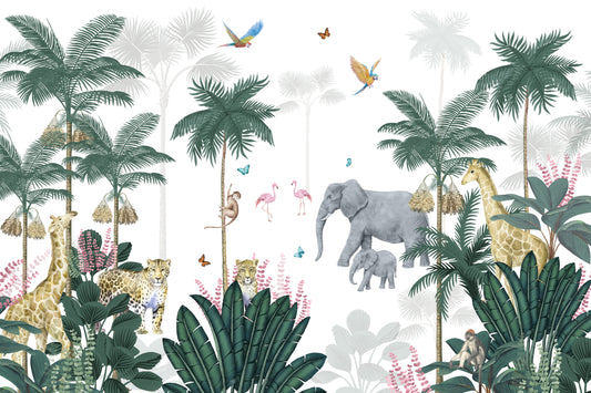 Tropical Safari Adventure Kids Room Wallpaper Mural