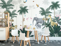 Wild jungle adventure wallpaper for children's spaces.
