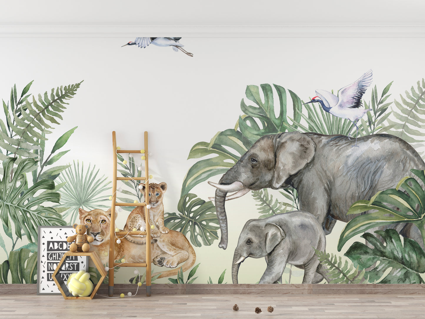 Tropical Jungle Tiger and Elephant Wallpaper