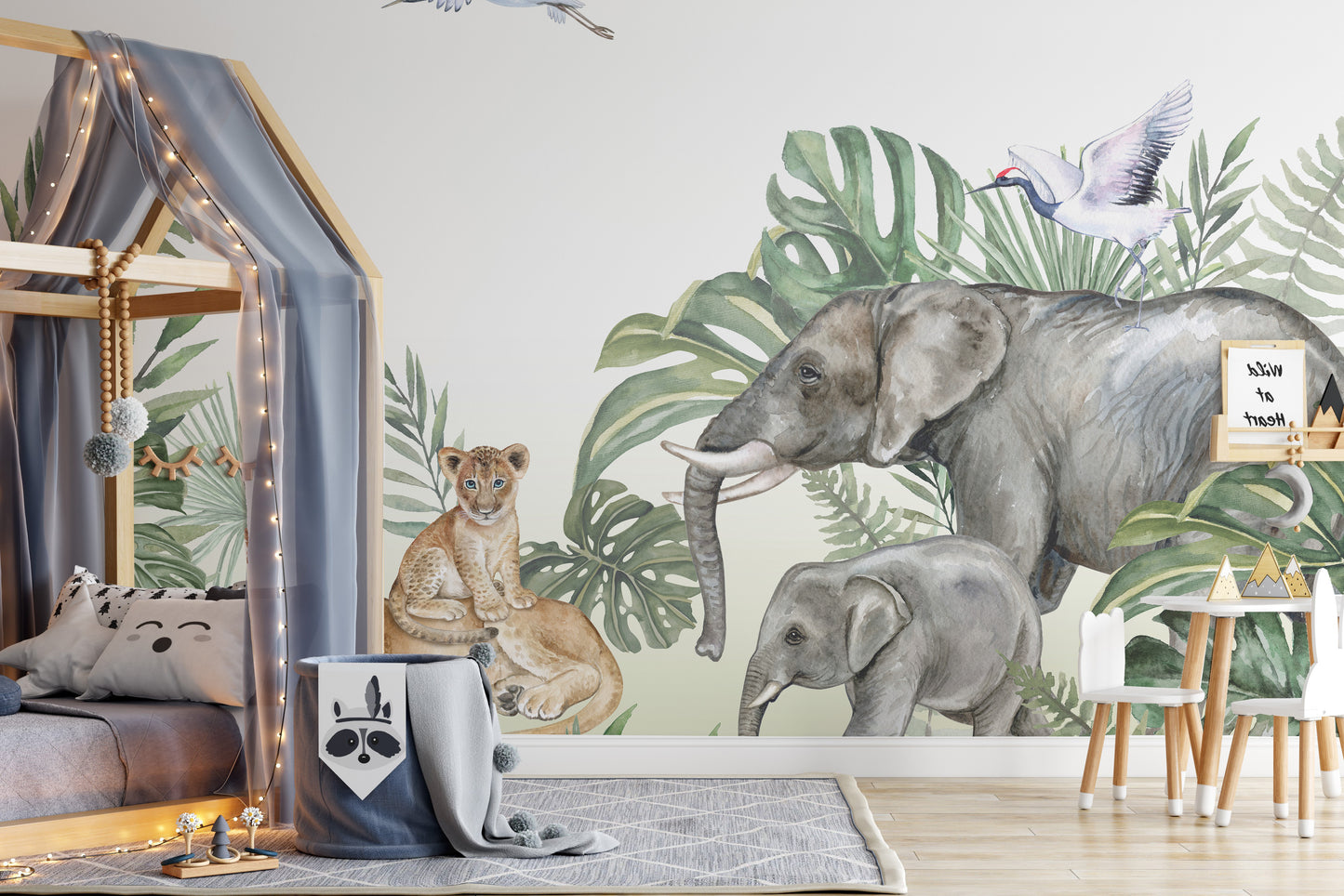 Tropical Jungle Tiger and Elephant Wallpaper