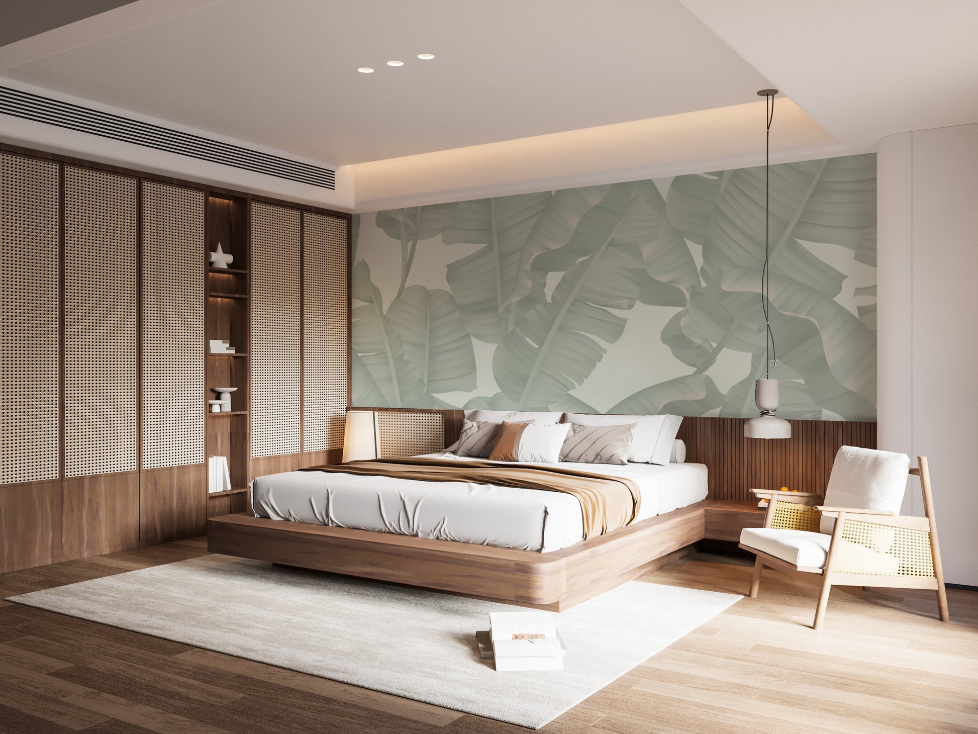 Seamless tropical green banana leaves wall decoration