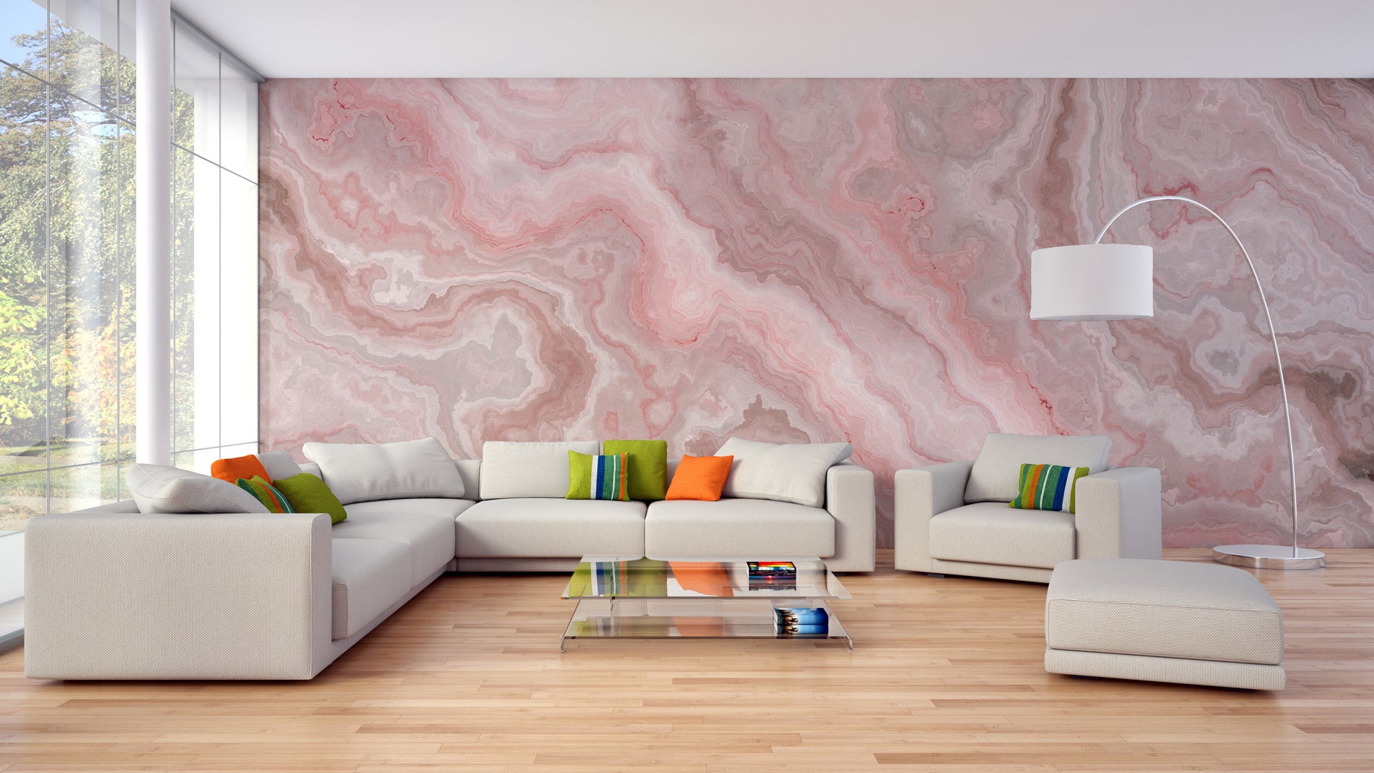 Abstract pink onyx marble wallpaper mural for stylish walls