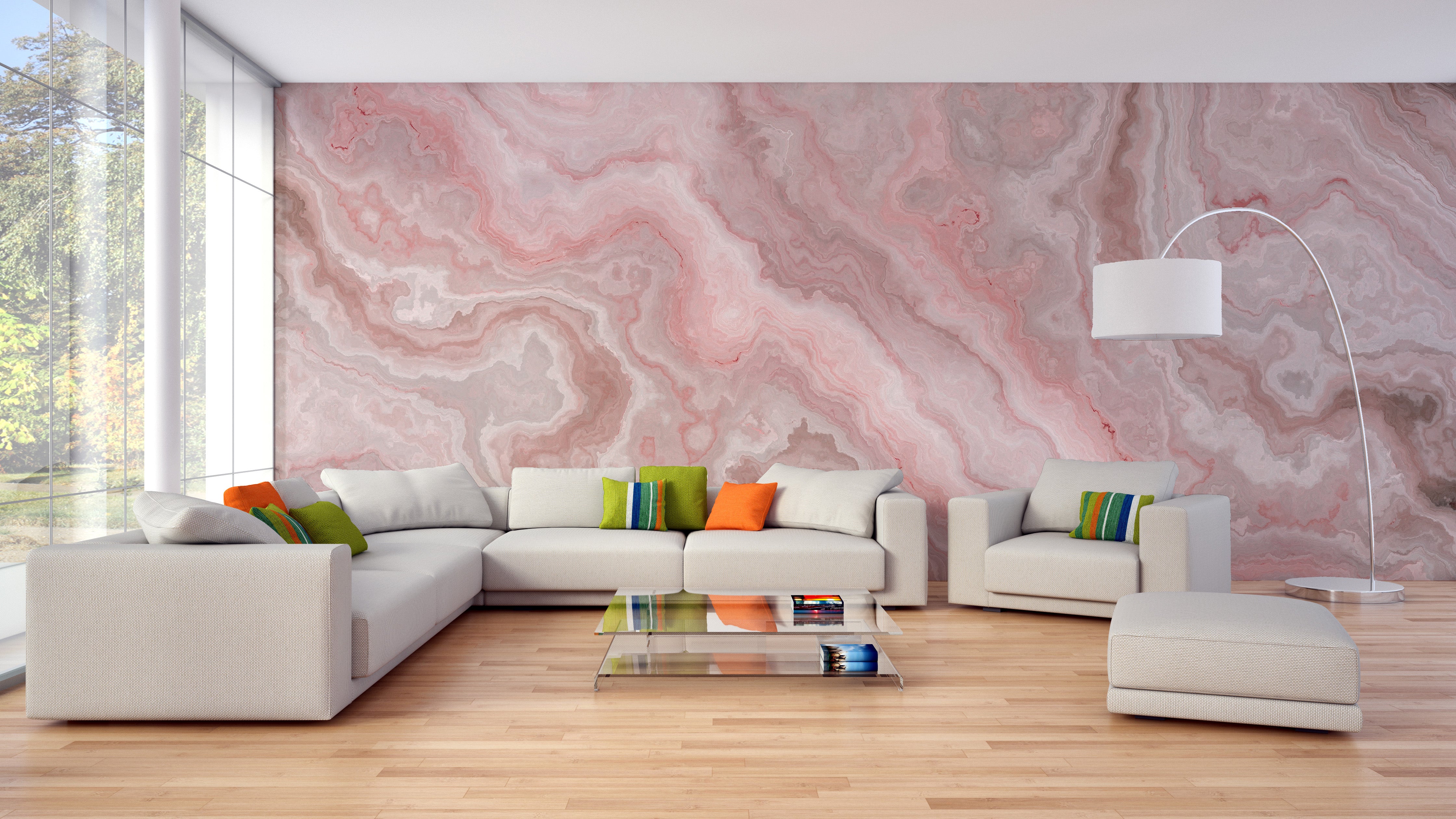 Abstract pink onyx marble wallpaper mural for stylish walls