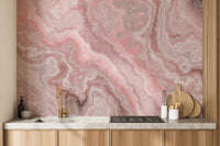 Abstract marble wallpaper with pink onyx tones for walls