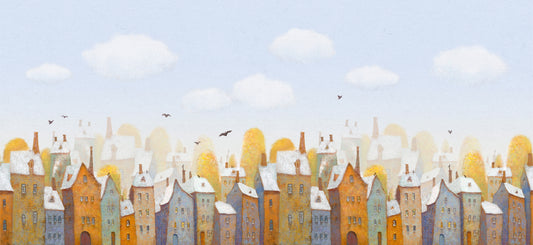 Watercolor City Town Houses Wallpaper