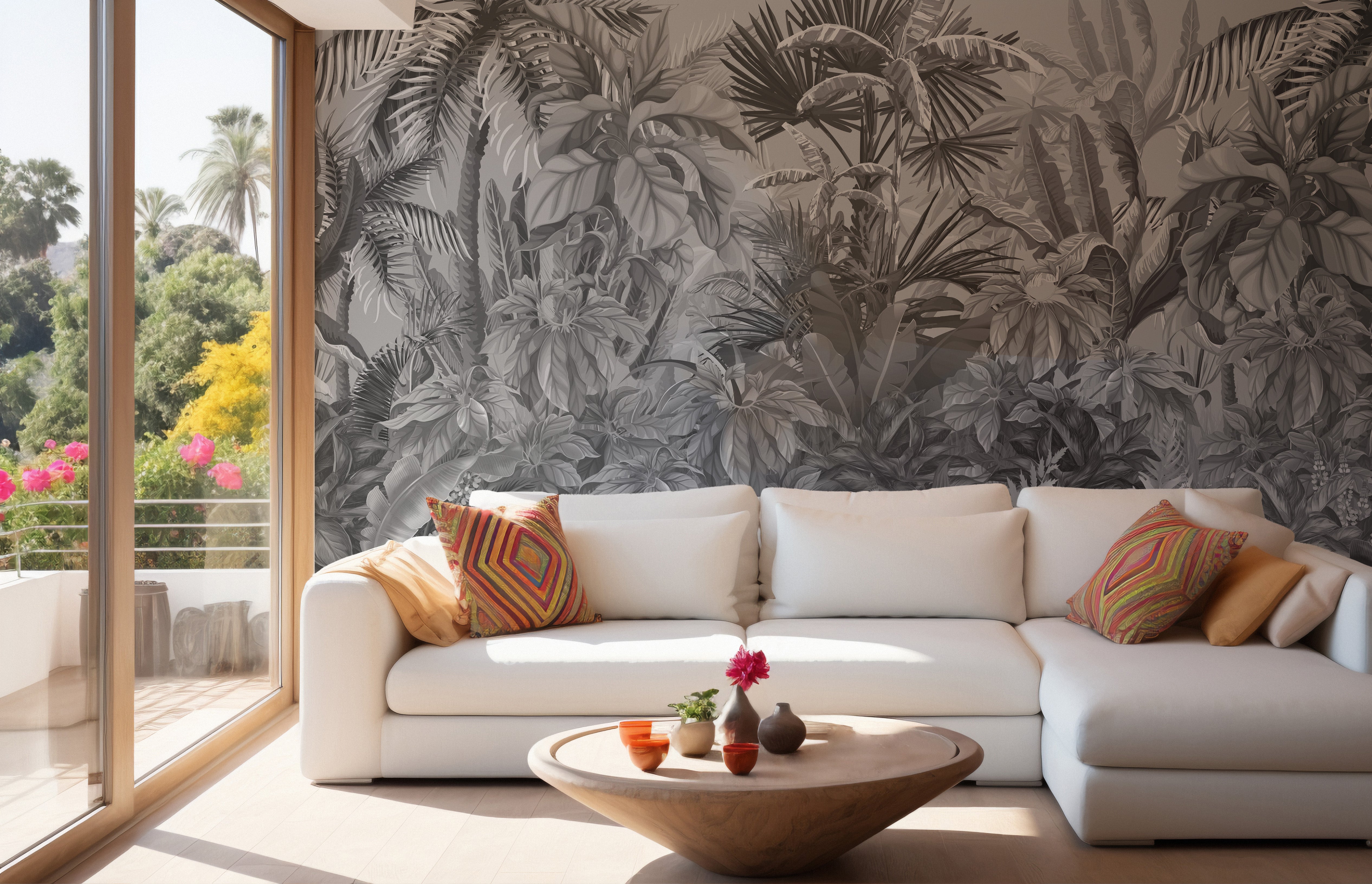 Smokey grey forest wallpaper mural for serene wall decor