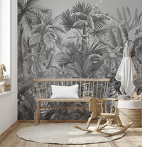 Smokey grey tropical forest wallpaper mural for interiors