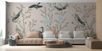Vintage Floral Garden and Crane Birds Murals