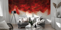 Luxurious red watercolor mural with golden border details